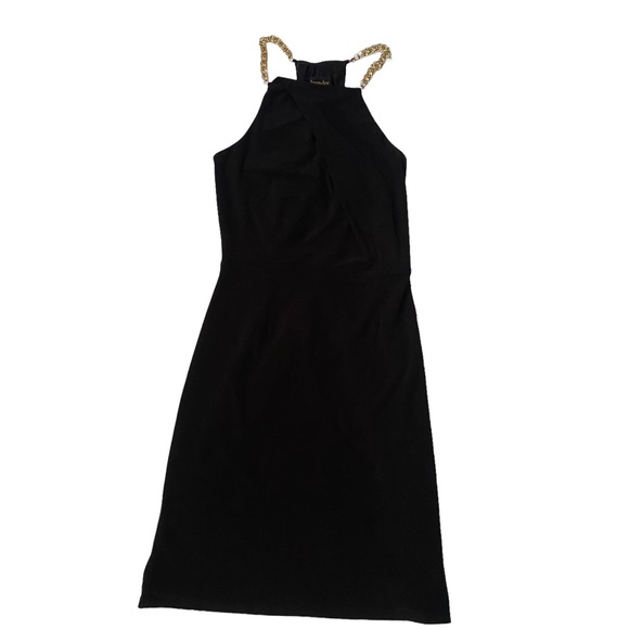 Black Halter Dress w Gold Chain - Picture 1 of 8